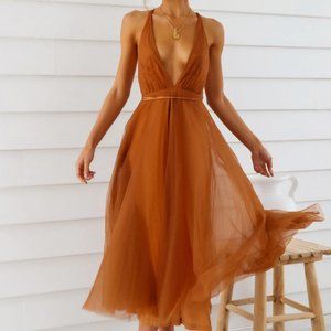 Summer Cinderlla Mide Dress Chocolate